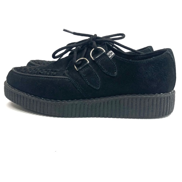 T.U.K Black Suede Viva Low Creeper Size womens 8 Mens 6 Shoes Low Platform - Picture 4 of 14